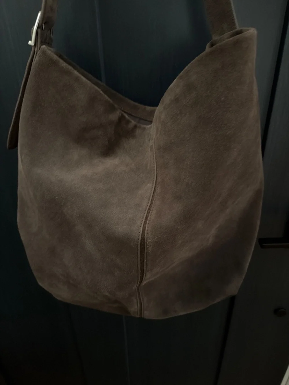 Grey suede bucket purse